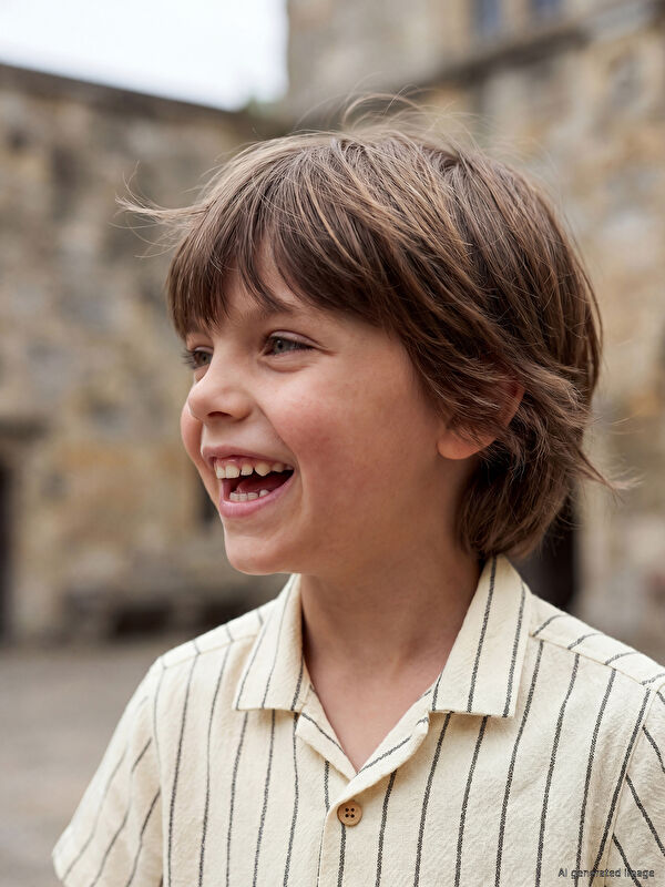 LCW Kids Kısa Kollu Çizgili Erkek Çocuk Gömlek ve Pantolon