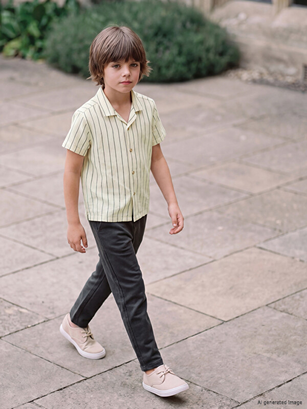 LCW Kids Striped Short-Sleeve Boys' Shirt and Trousers.