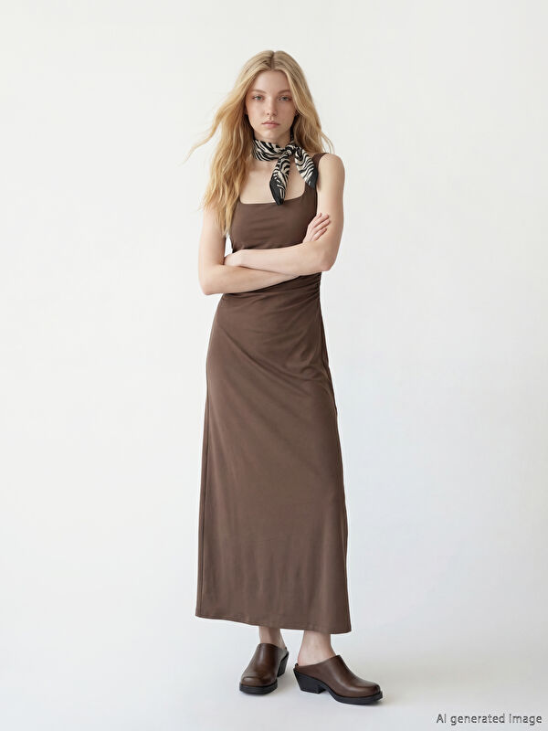 XSIDE Kare Yaka Büzgülü Bodycon Elbise