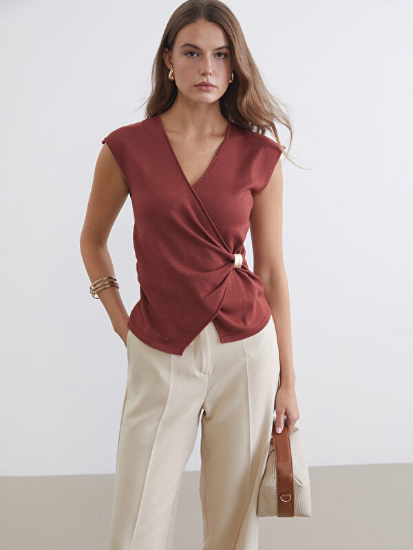 LCW EVERYDAY Doppelreihiger geraffter Damen-Strickpullover