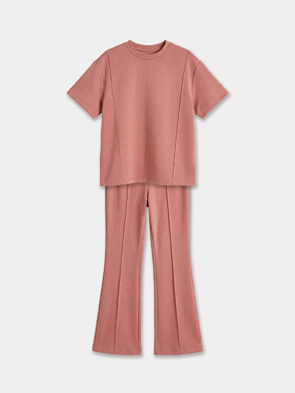 LCW Kids Girls' Soft Touch T-Shirt and Leggings with Stitch Detail