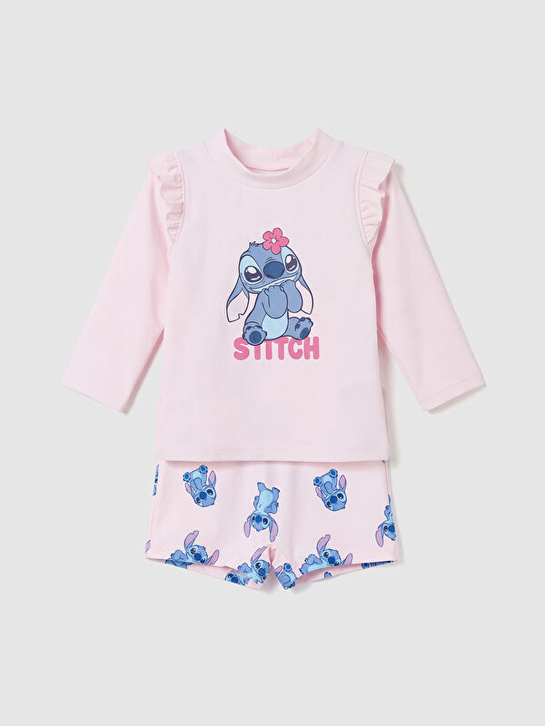 LCW baby Stitch Printed Baby Girls' Swimsuit Set