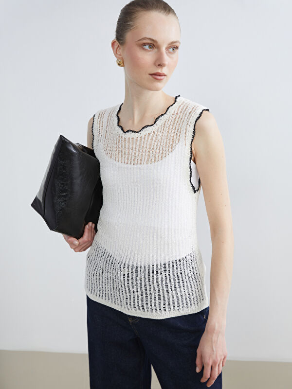 LCW EVERYDAY Rundhalsausschnitt Lochstrick Damen Strickpullover