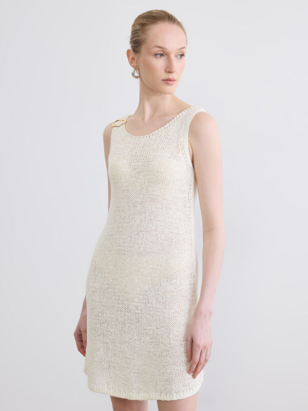 LCW EVERYDAY U Neck Applique Detailed Mini Knitwear Dress