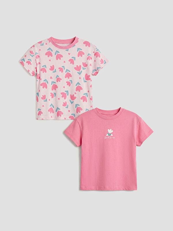 LCW Kids Crew Neck Floral Girls' T-Shirt 2 Pack