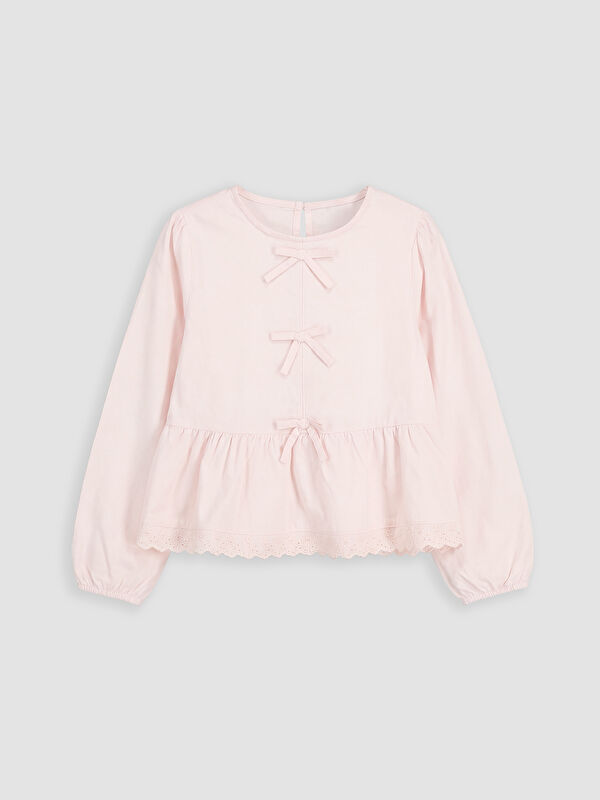LCW Kids Crew Neck Bow Detailed Girls' Blouse