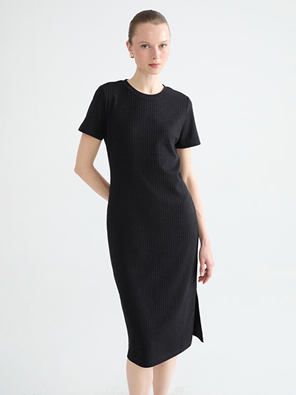 LCW Comfort Crew Neck Textured Dress