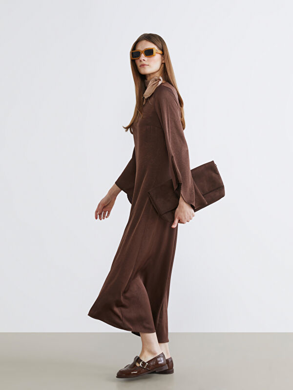 LCW Modest Crew Neck A Form Satin Dress