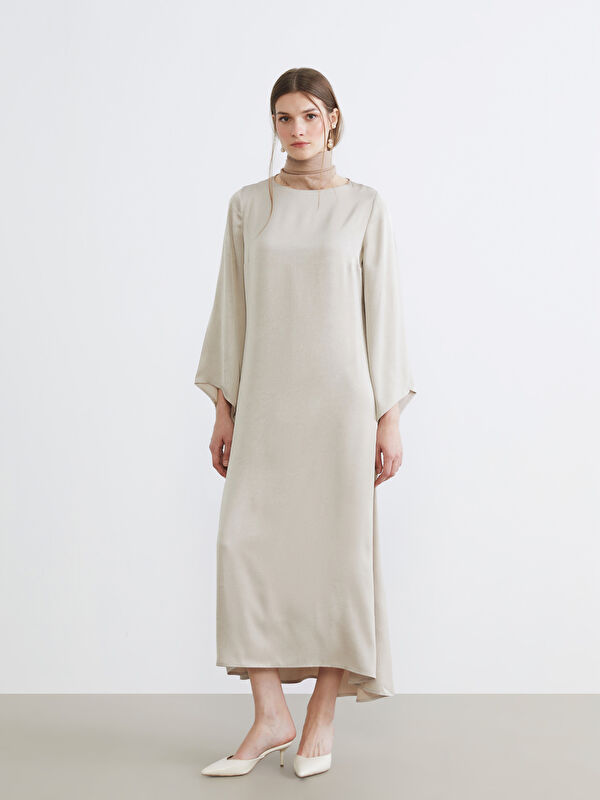 LCW Modest فستان ستان ياقة دائرية استمارة
