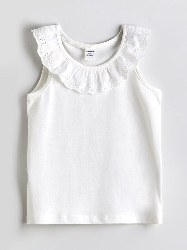 LCW Kids Crew Neck Scallop Detail Girls' Blouse