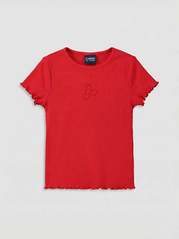 LCW Kids Embroidered Ruffle Detail Knit T-shirt for Girls