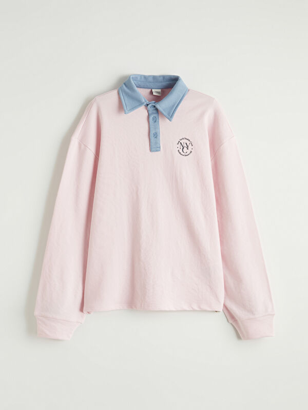 LCW Kids Polo Neck NYC Printed Girls' Sweatshirt