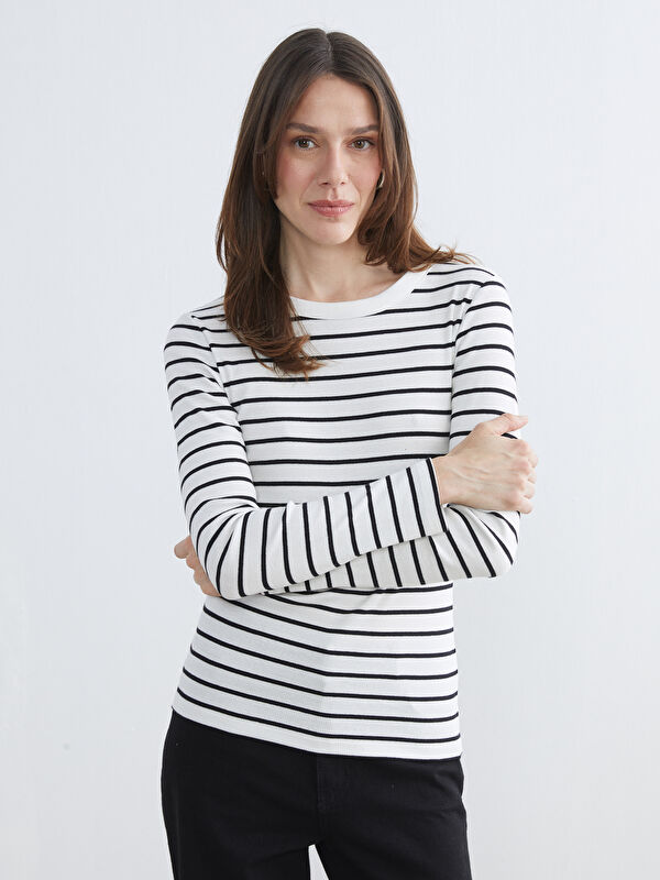 LCWAIKIKI Basic Women's Striped Crew Neck Bodysuit