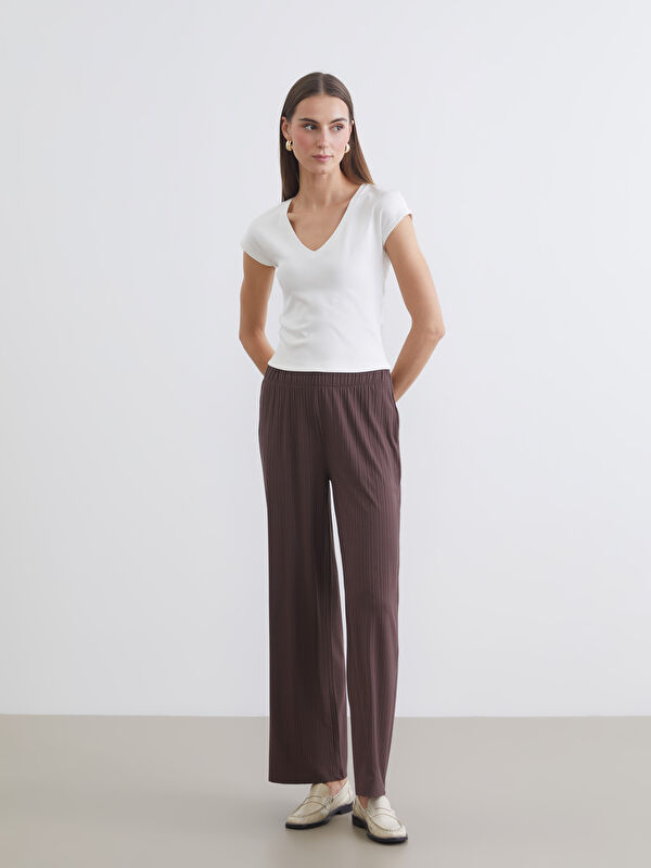 LCWAIKIKI Basic Textured Women's Trousers with Elastic Waistband