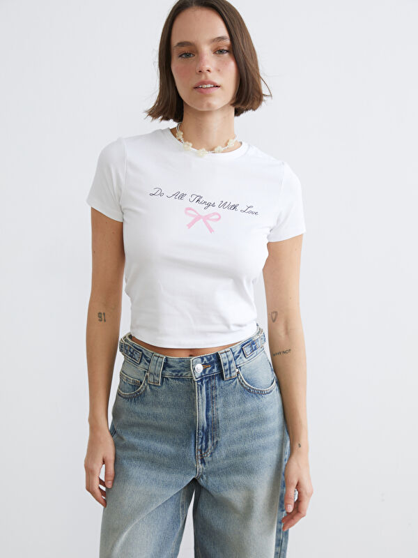 XSIDE Rundhalsausschnitt Bedrucktes Bauchfreies Top für Damen