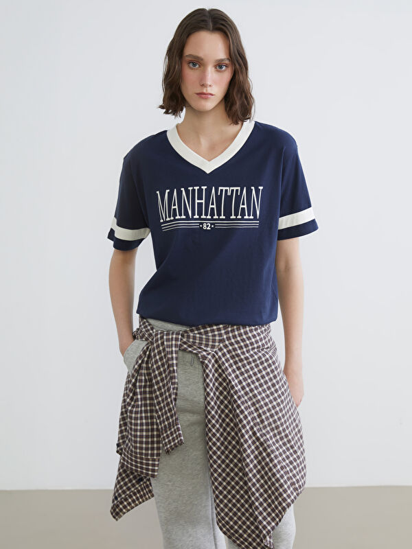 XSIDE V Neck Printed Oversize Women's T-Shirt