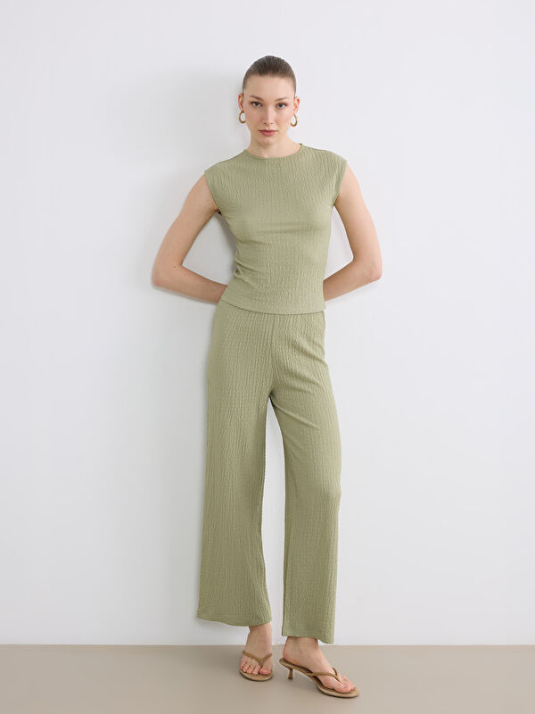 LCWAIKIKI Classic Elastic Waist Textured Women's Trousers
