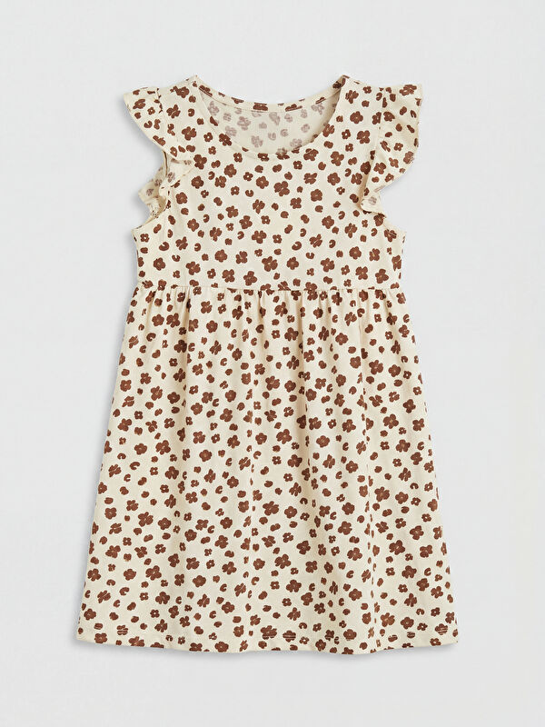 LCW Kids Crew Neck Frilled Printed Girls' Jersey Dress