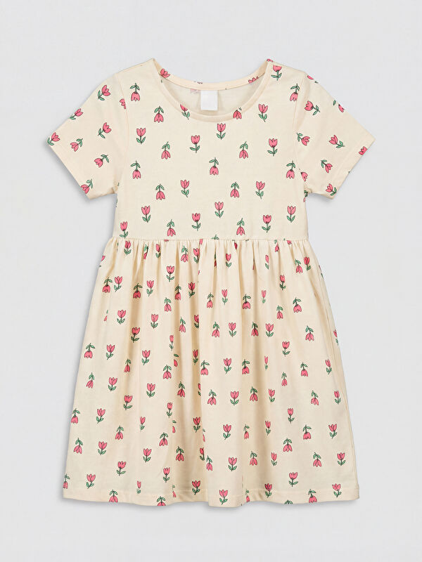 LCW Kids Crew Neck Printed Girls' Jersey Dress