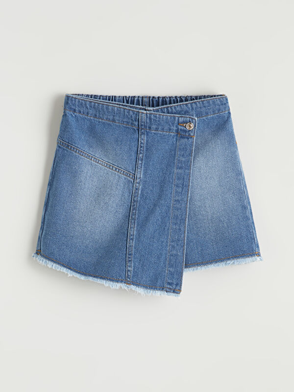 LCW Kids Girls' Jean Skort with Elastic Waistband