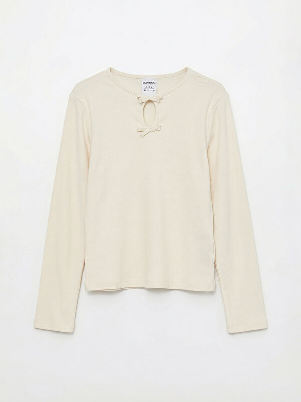 LCW Kids Girl's T-shirt with a round neck and bow detail.
