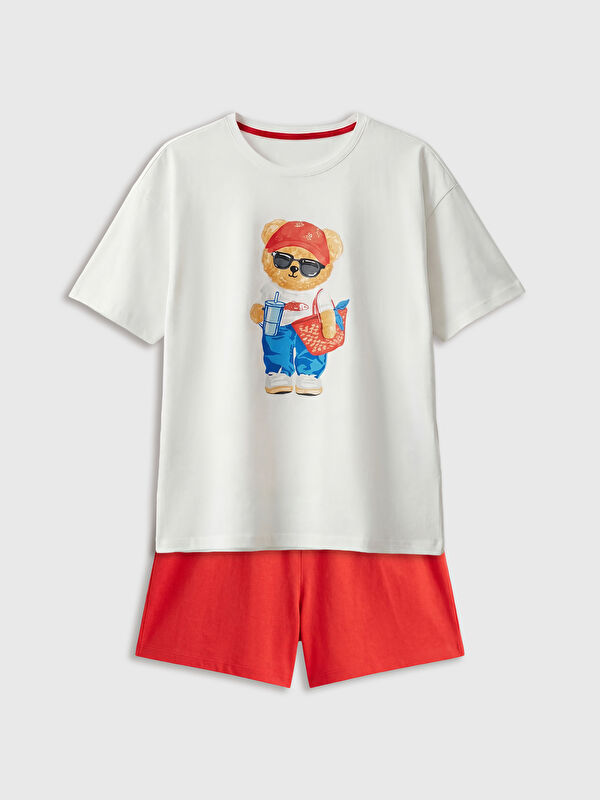 LCW DREAM Ayı Teddy Baskılı Kadın Şortlu Pijama Takımı