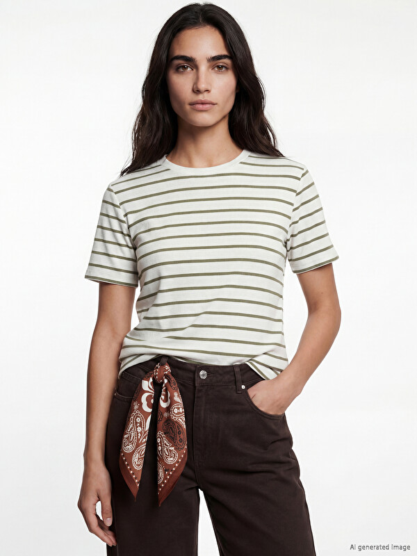 LCWAIKIKI Basic Crew Neck Ribbed Striped Women's Body