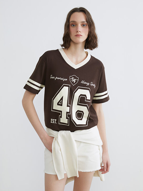 XSIDE V Neck Printed Oversize Women's T-Shirt