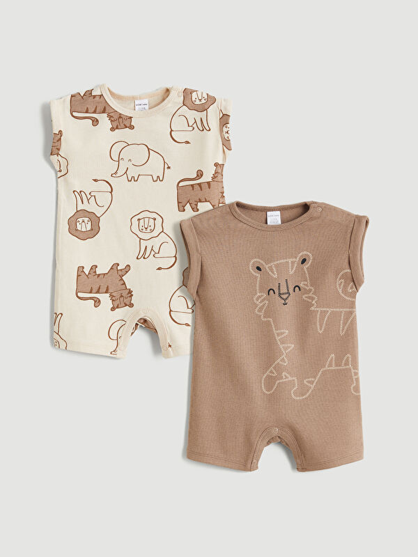 LCW baby Crew Neck Printed Baby Boys' Jumpsuit 2 Pack