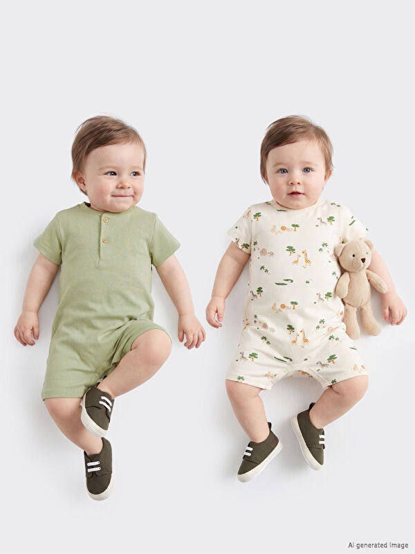 LCW baby Two-piece printed baby boy romper.