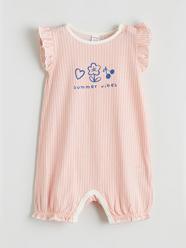 LCW baby Bisiklet Yaka Baskılı Fırfırlı Kız Bebek Tulum