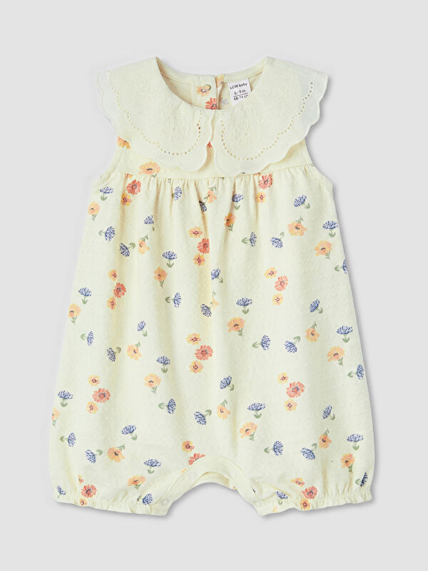 LCW baby Bebe Yaka Çiçekli Kız Bebek Tulum