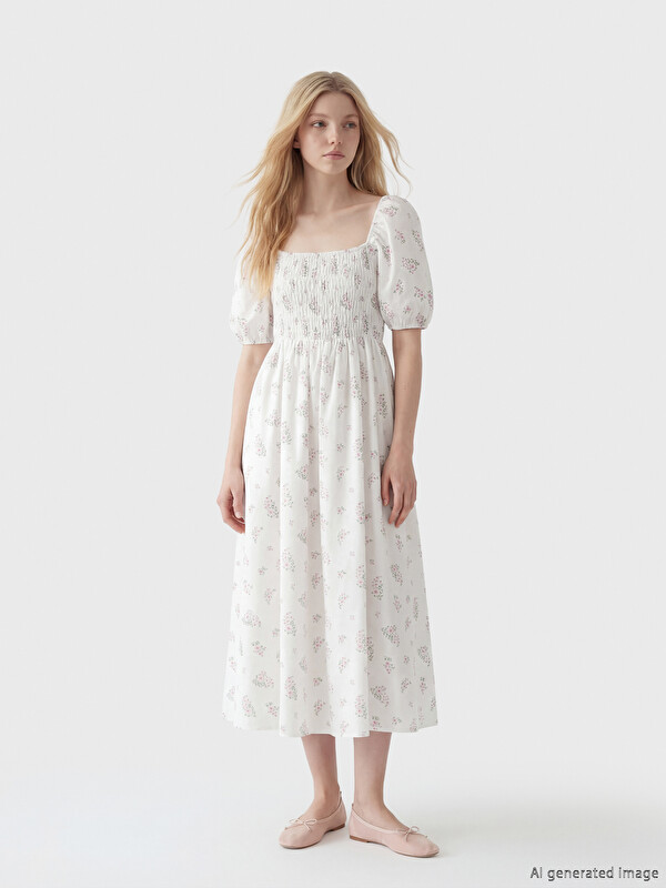 XSIDE Square Neck Floral Poplin Dress
