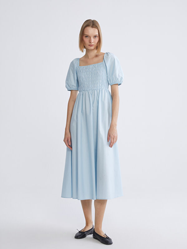 XSIDE Square Neck Balloon Sleeve Poplin Dress