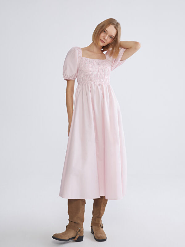 XSIDE Square Neck Balloon Sleeve Poplin Dress