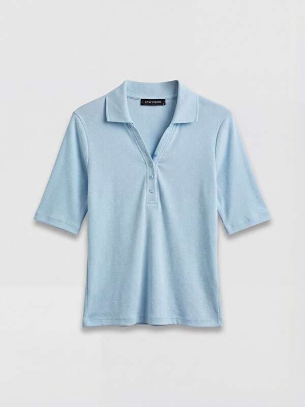 LCW Vision Polo Collar Women's Ribbed T-Shirt