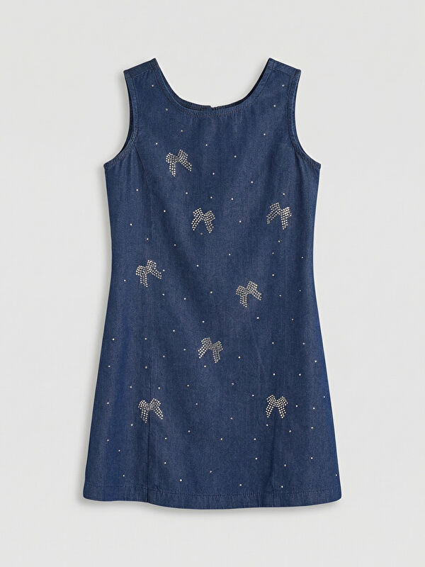 LCW Kids Crew Neck Stone Embellished Girls' Dress