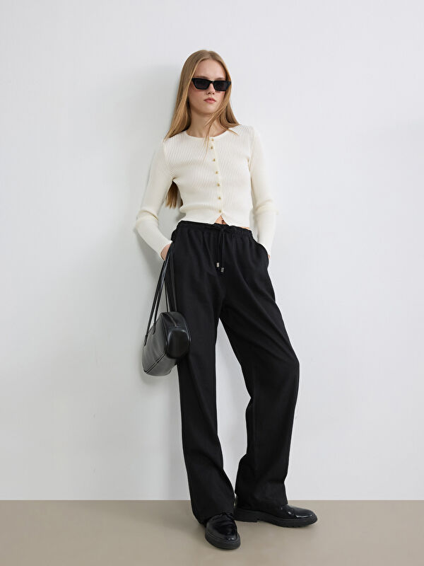 XSIDE Pantalon Femme en Mélange de Lin à Taille Élastiquée