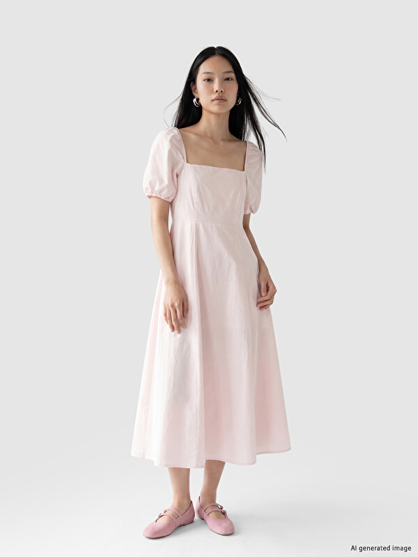 XSIDE Balloon Sleeved Poplin Long Dress