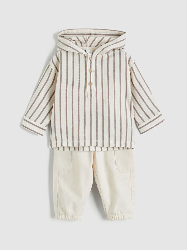 LCW baby Hooded Baby Boy Muslin Shirt and Trousers