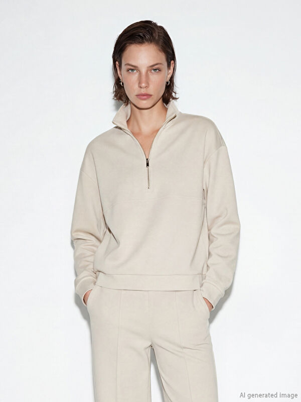 LCW Vision Dik Yaka Soft Touch Kadın Sweatshirt	
