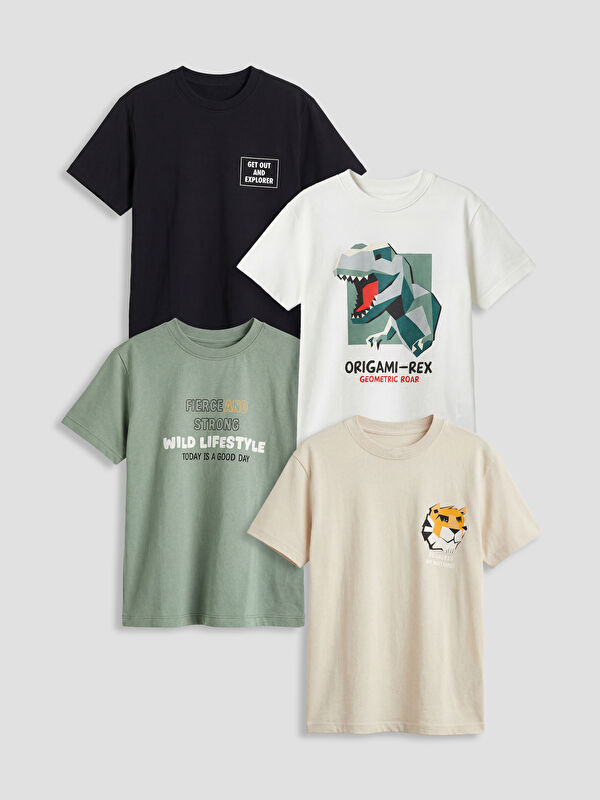 LCW Kids Crew Neck Printed Boys' T-Shirt 4-Pack
