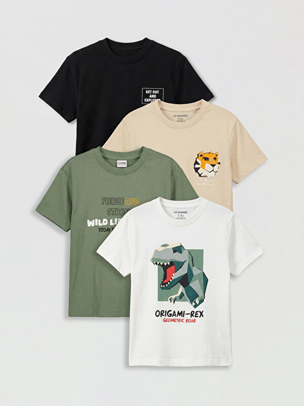 LCW Kids Crew Neck Printed Boys' T-Shirt 4-Pack
