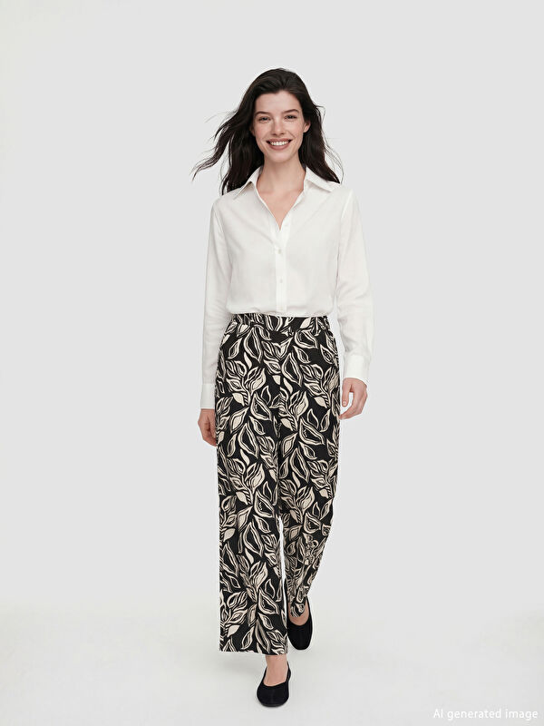 LCW Comfort Elastic Waist Patterned Women's Trousers