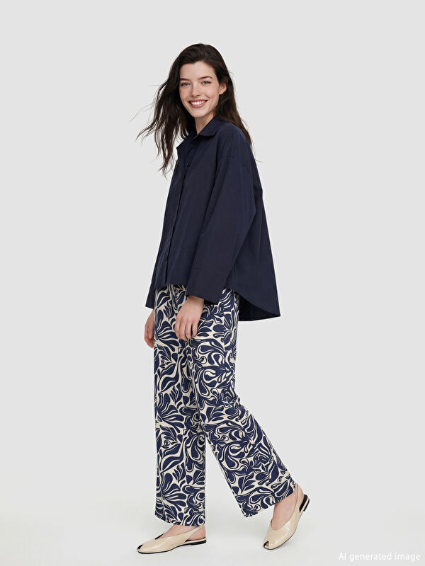 LCW Comfort بنطلون نسائي منقوش بخصر مطاطي