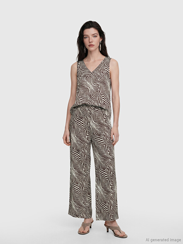 LCW Comfort Pantalon Femme à Motif Zèbre à Taille Élastiquée