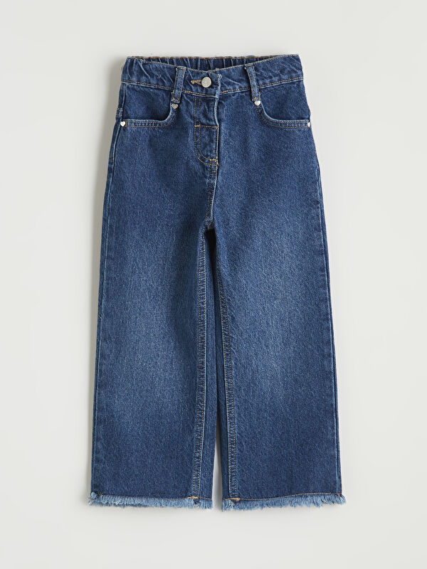 LCW Kids Girls' Wide-Leg Jean Trousers with Elasticated Waist