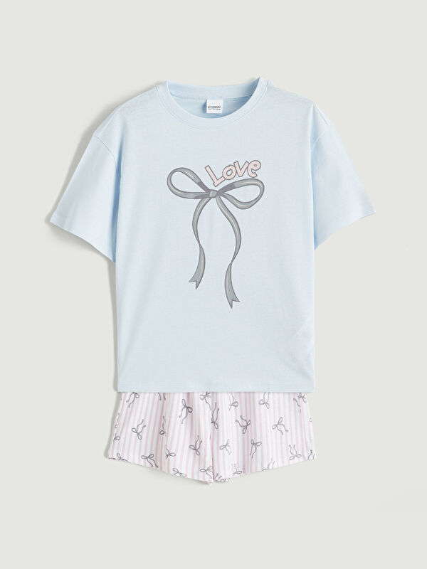 LCW Kids Fiyonk Baskılı Kız Çocuk Şortlu Pijama Takımı