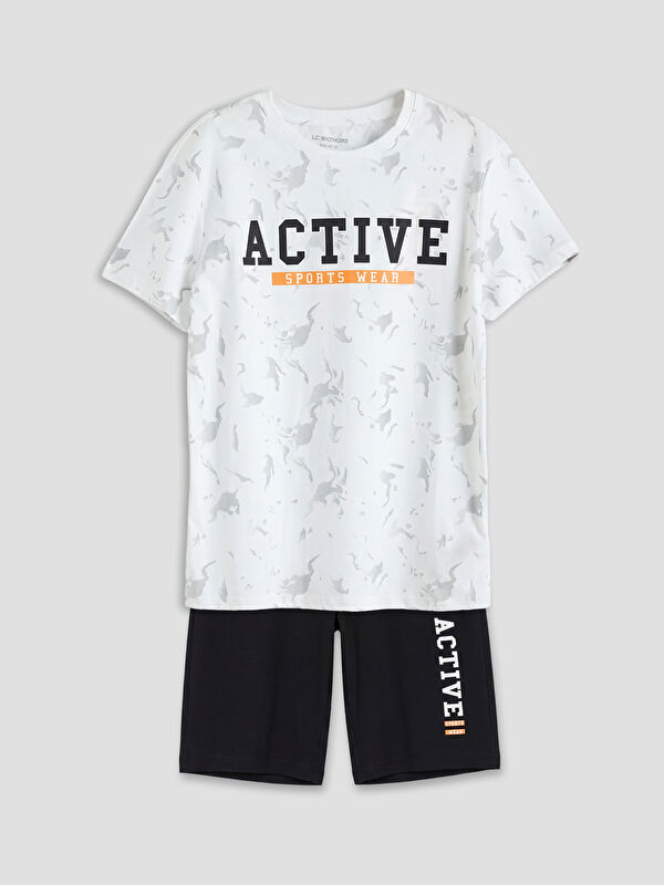 LCW Kids Bisiklet Yaka Erkek Çocuk Şortlu Pijama Takımı