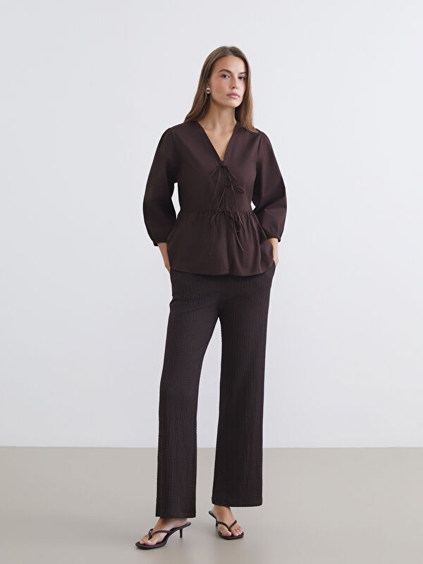 LCW Comfort بنطلون نسائي مزخرف بخصر مطاطي